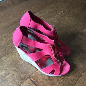 Guess Zip Pink Wedge Heel Sandals with Zipper